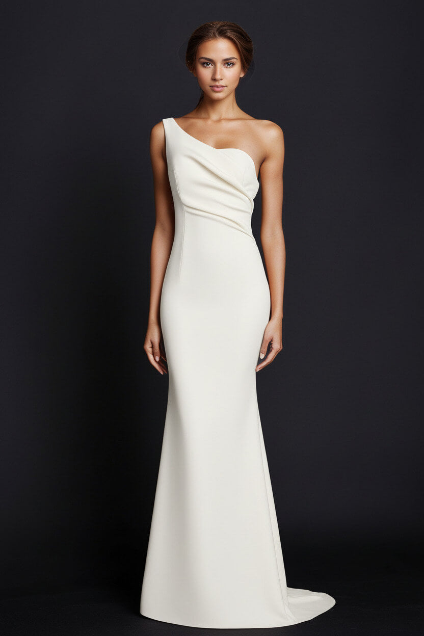 Dressystars One Shoulder Khaki Wedding Guest Dress Mermaid Long Formal Dress