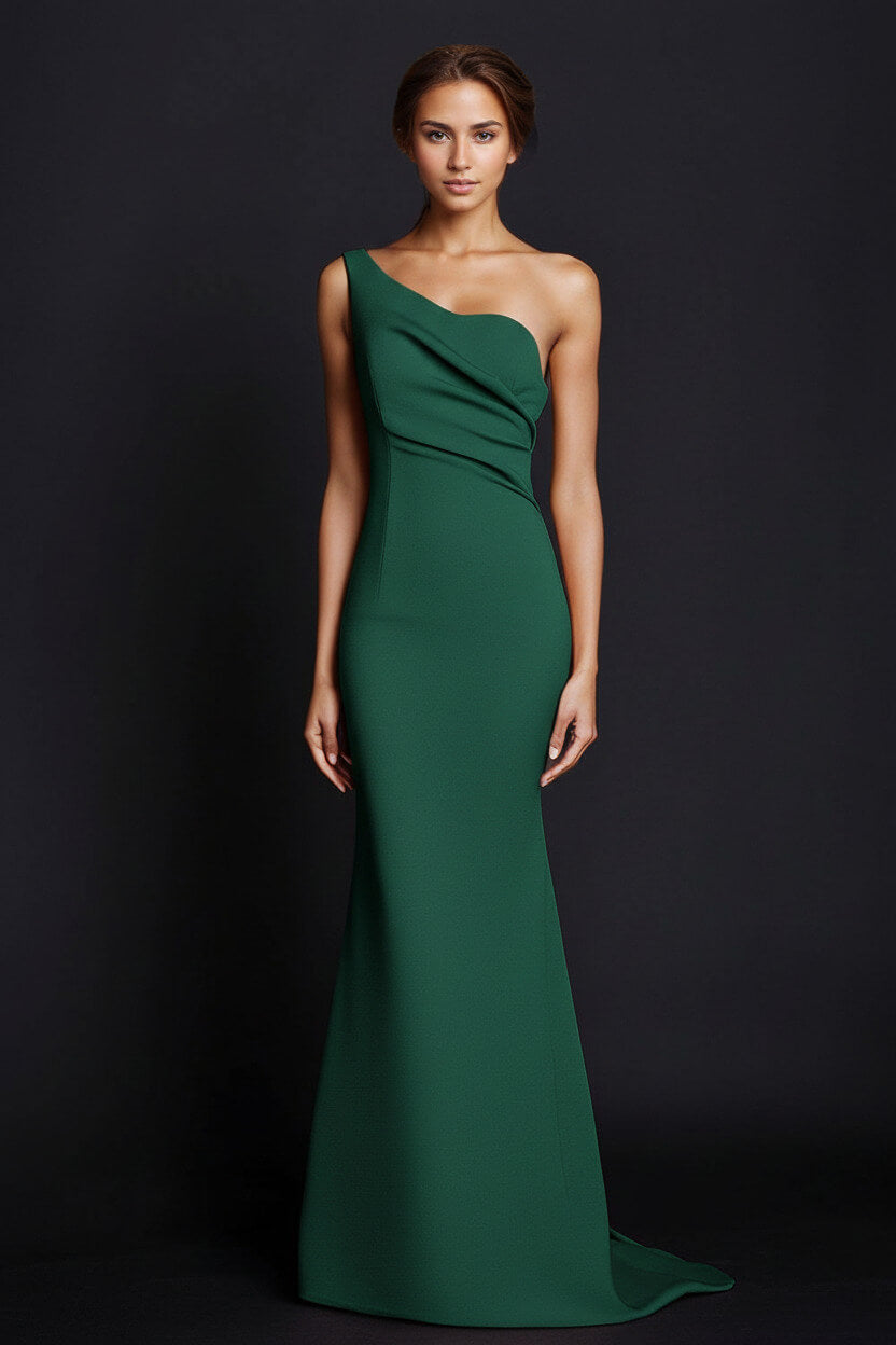 Dressystars One Shoulder Khaki Wedding Guest Dress Mermaid Long Formal Dress
