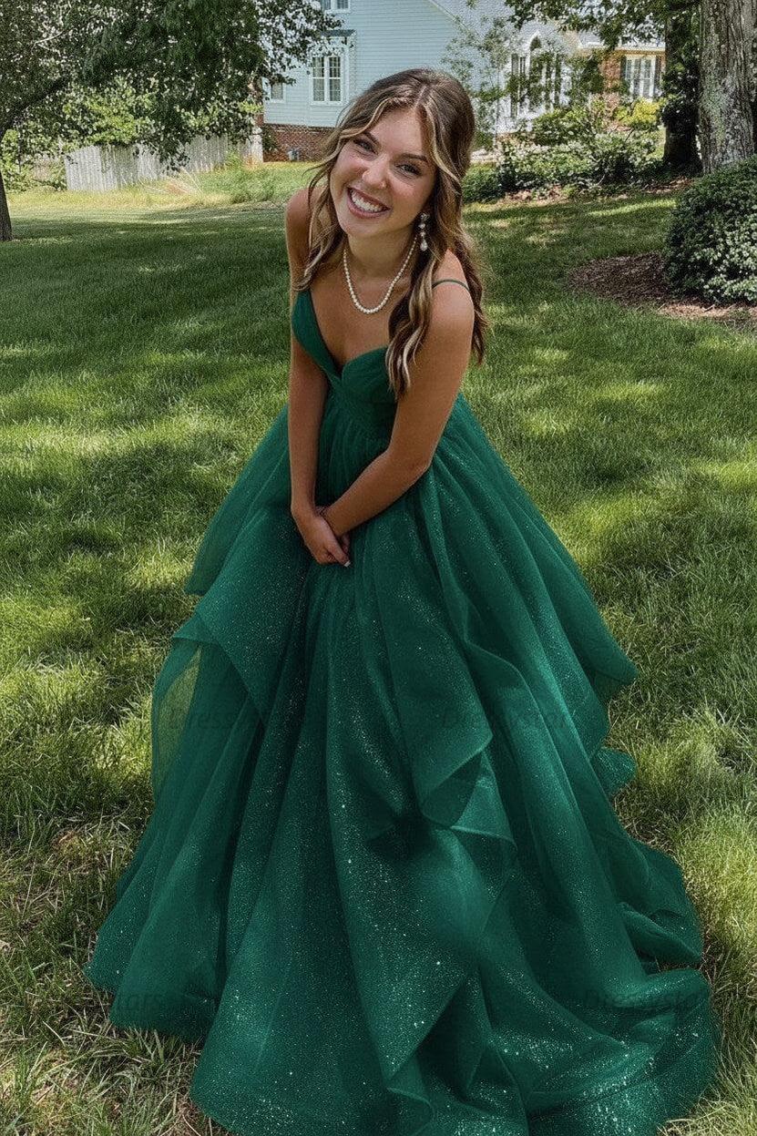 Pink Prom Dress V Neck Tulle Long Formal Evening Dress