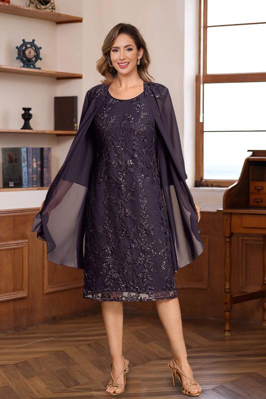 Knee-Length A-Line/Princess Mother of the Bride & Groom Dresses with Scoop Neck Jacket Lace Appliques and Sequins