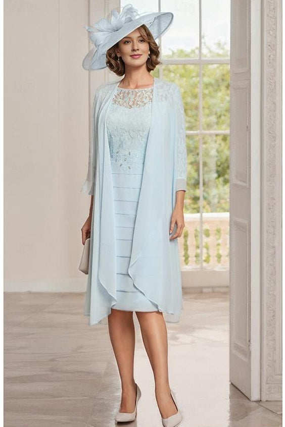 Knee-Length Jewel Neck Mother of the Bride Two-Piece Dress with Sheath/Column Silhouette and Jacket