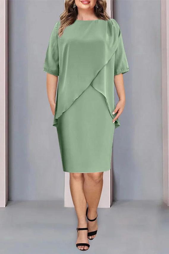 Knee-Length Plus Size Beaded and Ruched Mother of the Bride Column Jewel Neck Dress