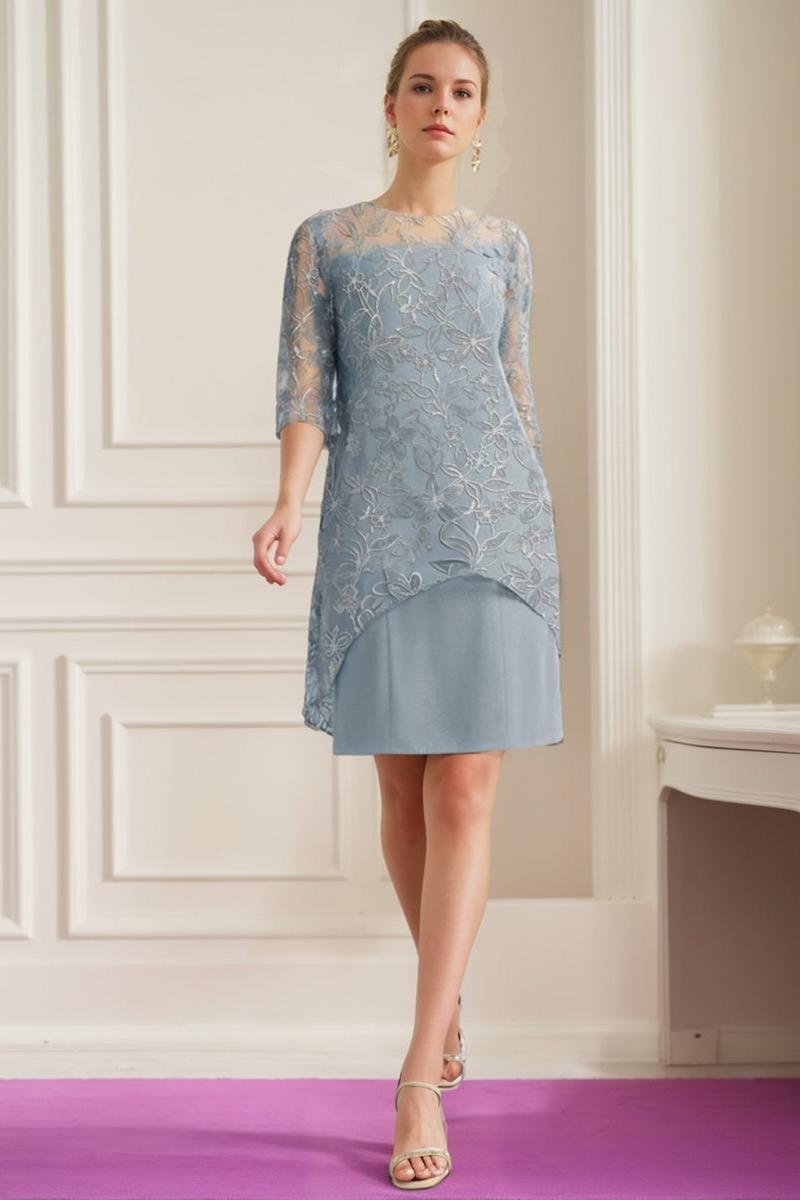 Knee-Length Scoop Neck A-Line Mother of the Bride Dress with Princess Cut and Appliques