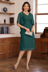 Knee-Length V-Neck A-Line Princess Dresses for Mothers of the Bride & Groom Featuring a Jacket with Sequins