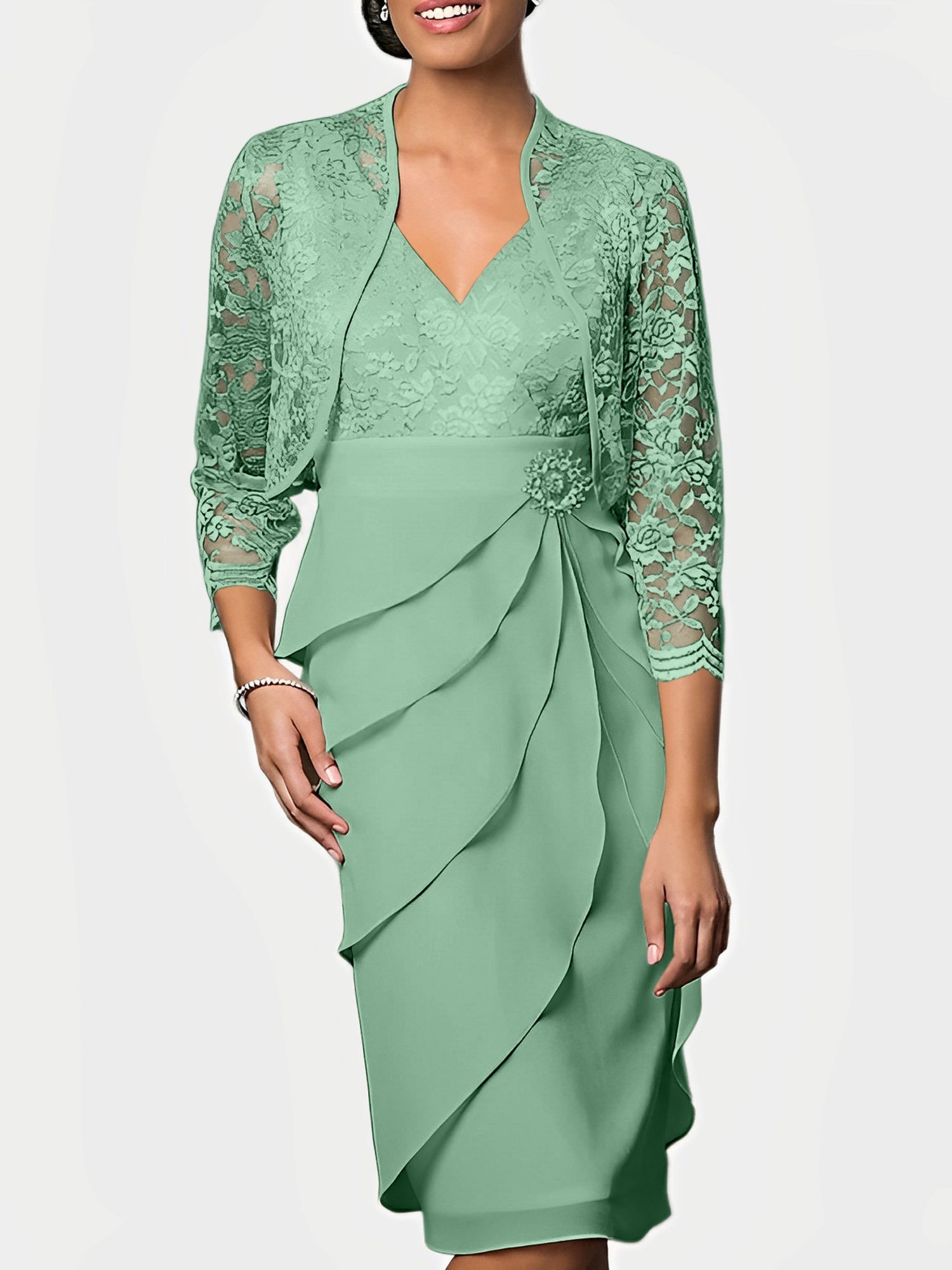 Knee-Length V-Neck Sheath Mother of the Bride Column Dresses