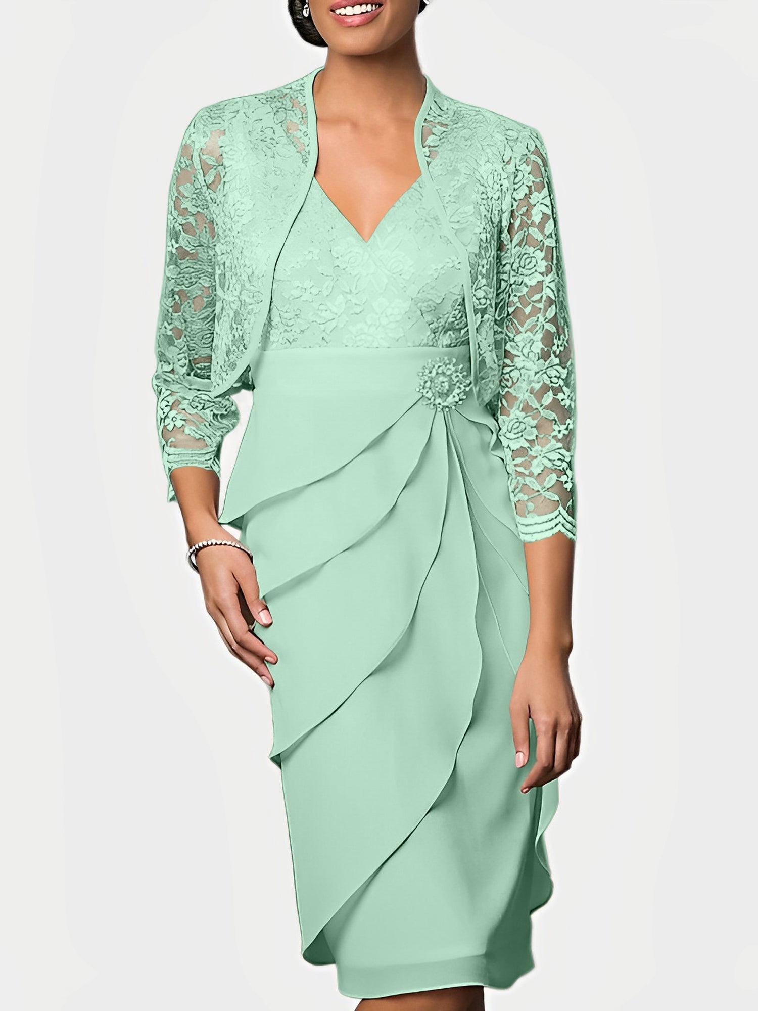 Knee-Length V-Neck Sheath Mother of the Bride Column Dresses