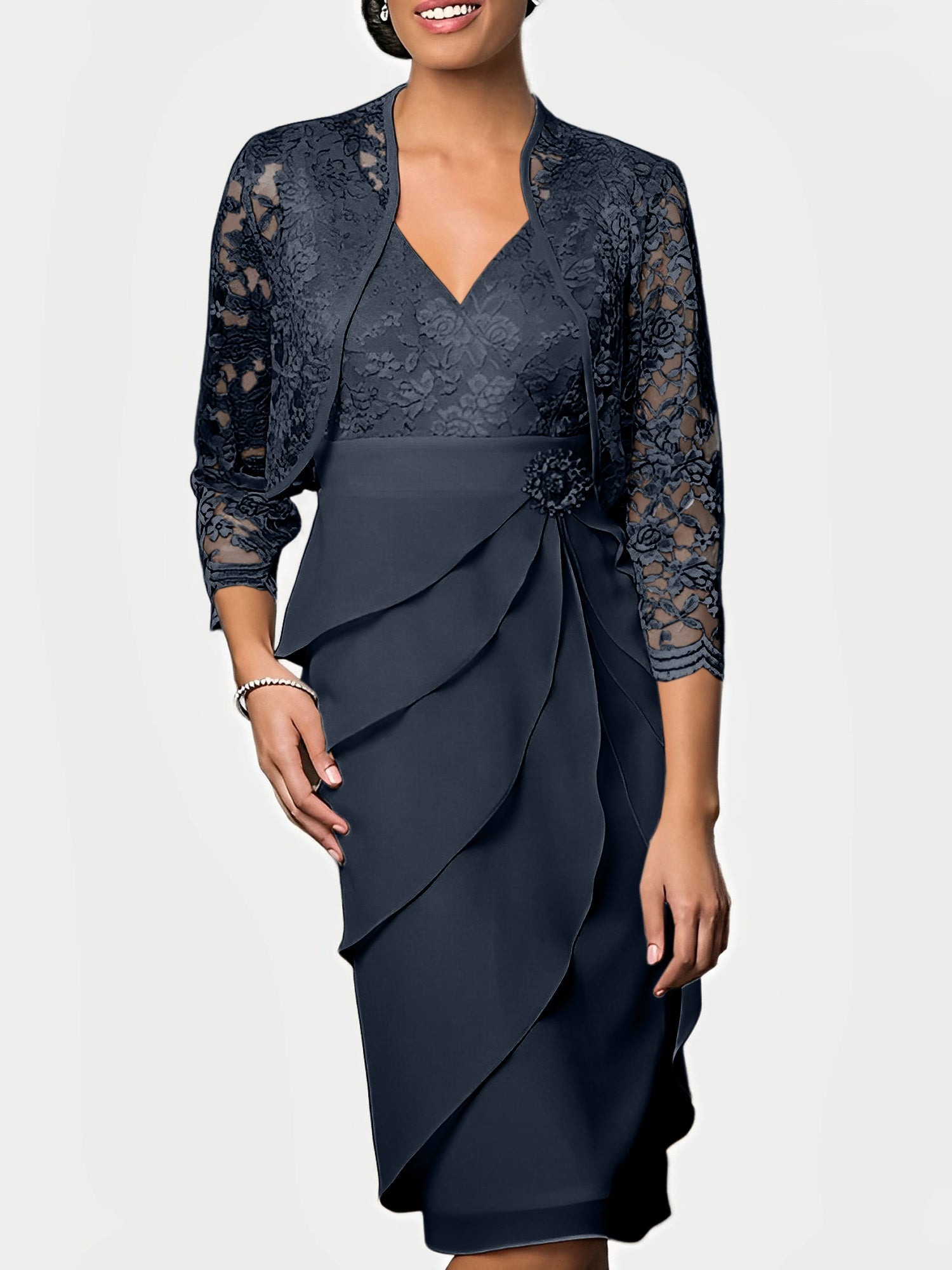 Knee-Length V-Neck Sheath Mother of the Bride Column Dresses