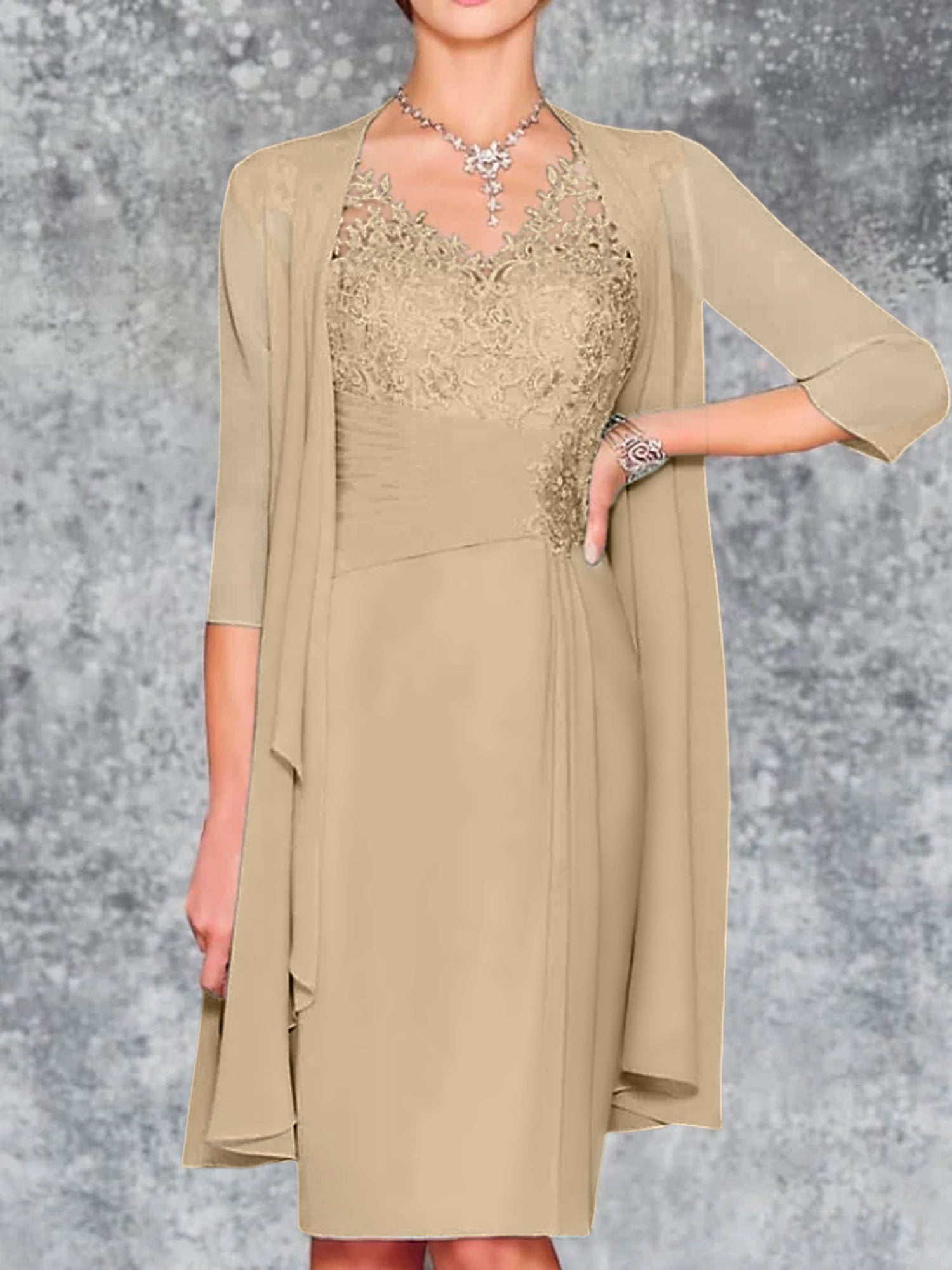 Knee-Length V-Neck Sheath/Column Mother of the Bride Dresses