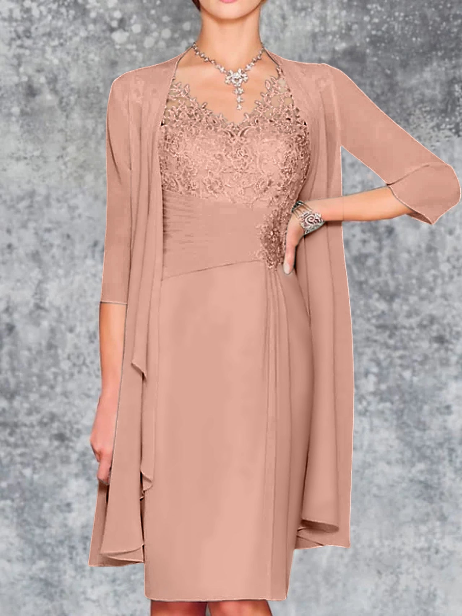 Knee-Length V-Neck Sheath/Column Mother of the Bride Dresses