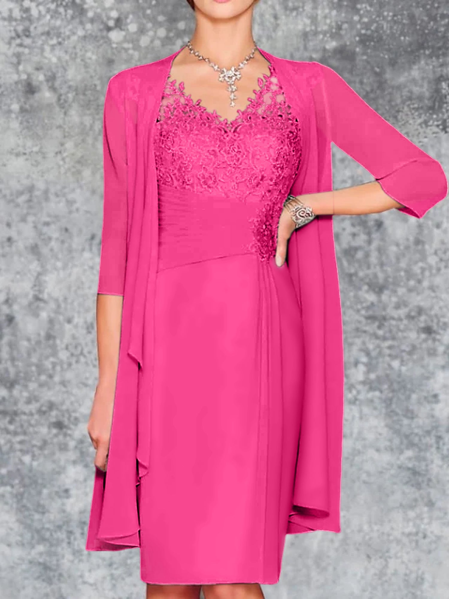 Knee-Length V-Neck Sheath/Column Mother of the Bride Dresses