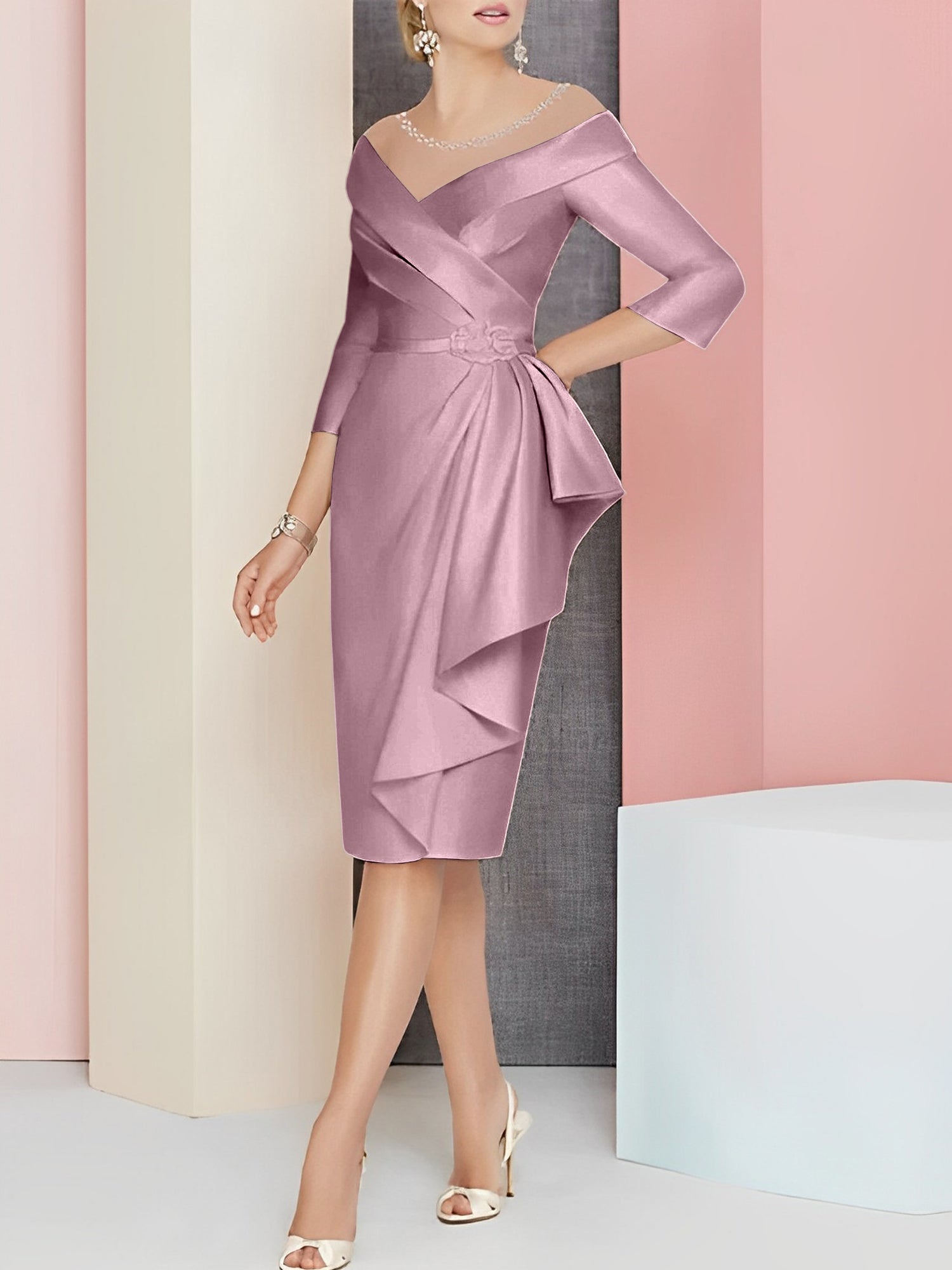 Knee-Length V-Neck Sheath/Column Mother of the Bride Dresses