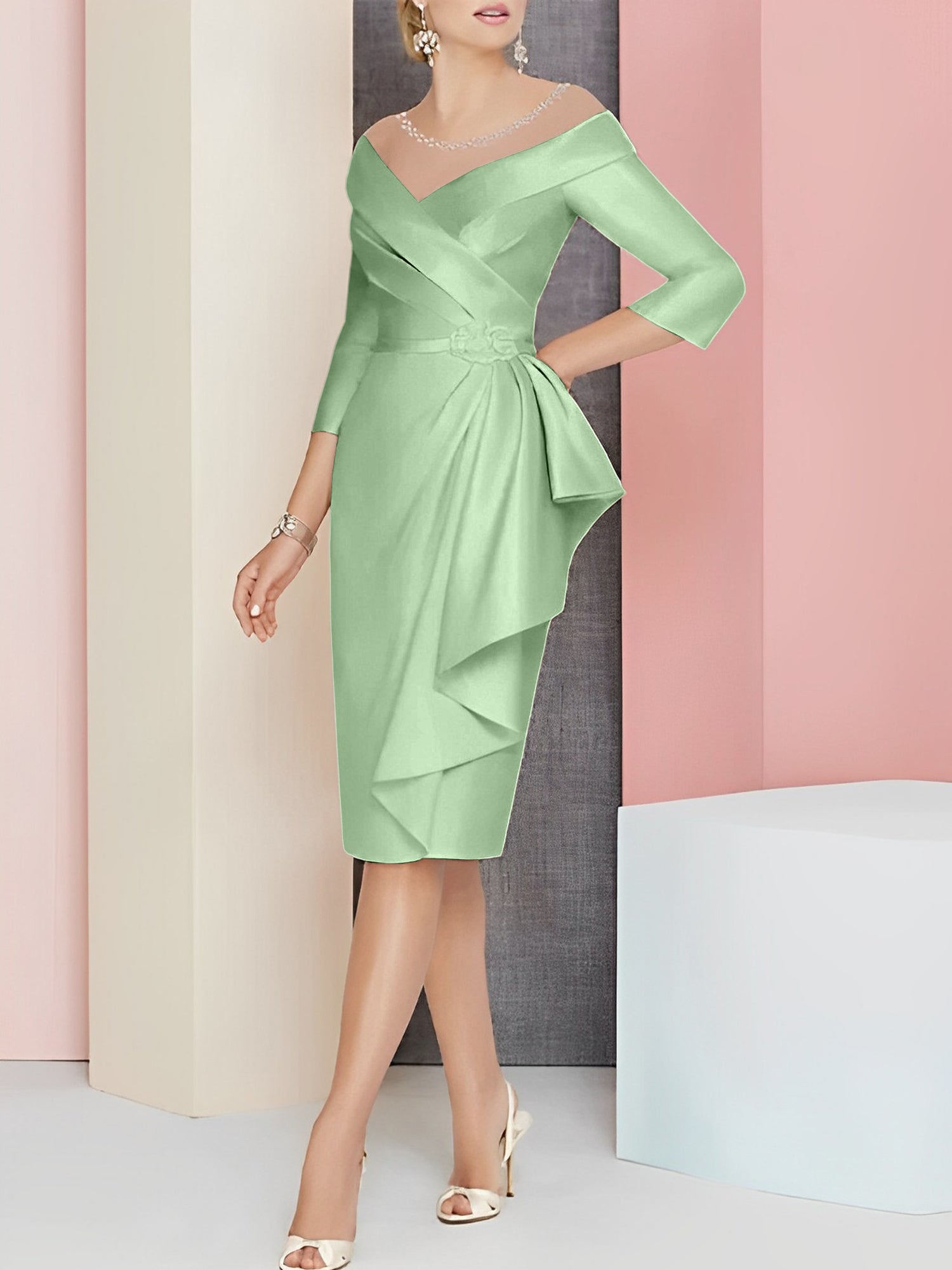 Knee-Length V-Neck Sheath/Column Mother of the Bride Dresses