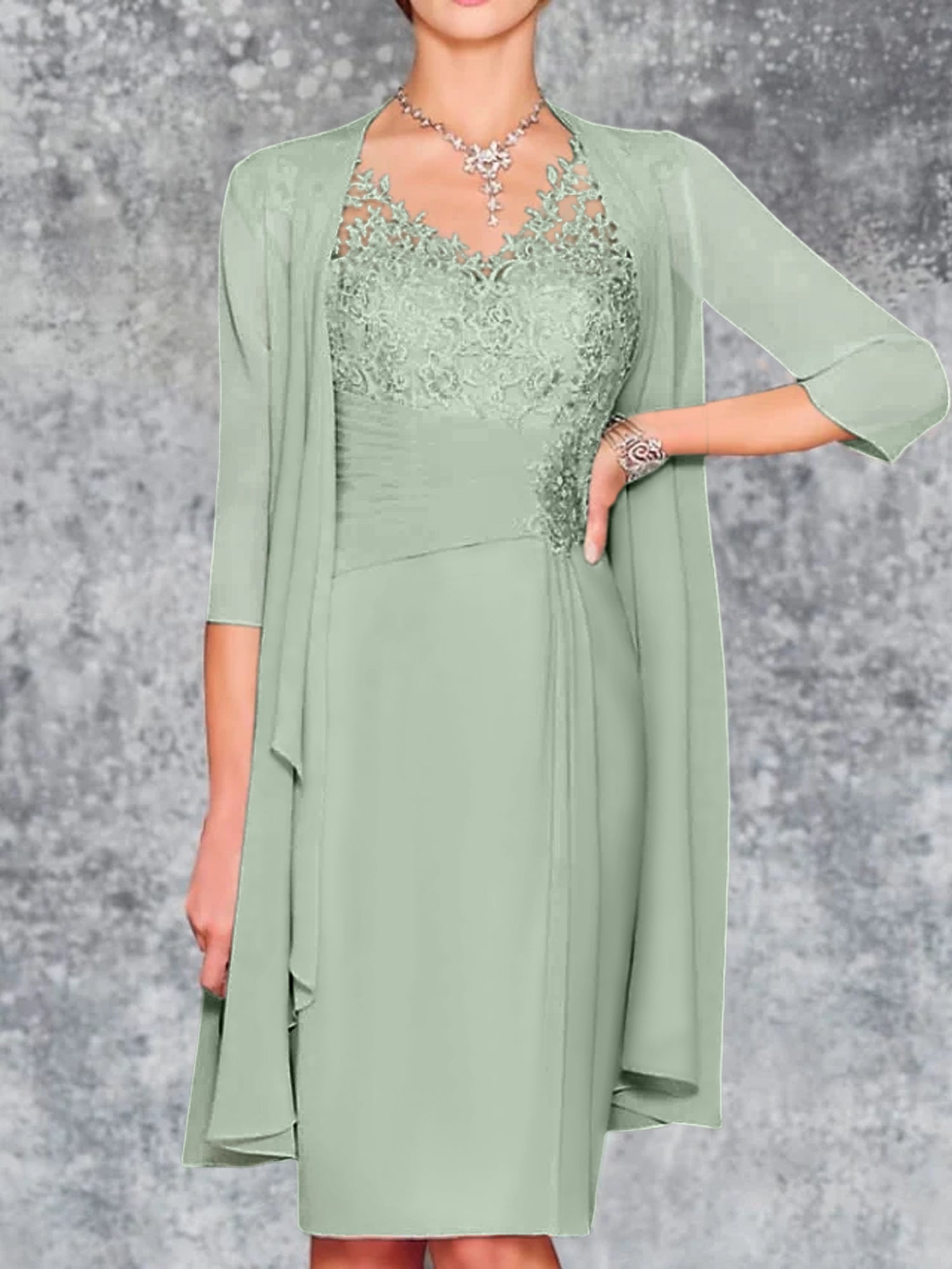Knee-Length V-Neck Sheath/Column Mother of the Bride Dresses
