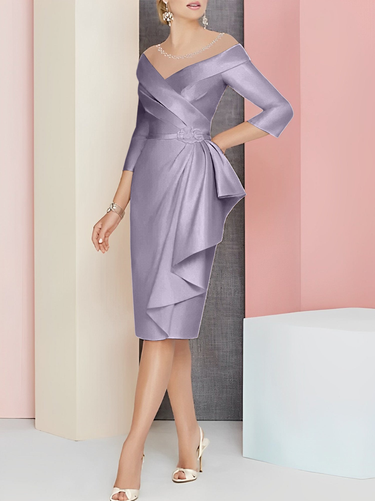 Knee-Length V-Neck Sheath/Column Mother of the Bride Dresses
