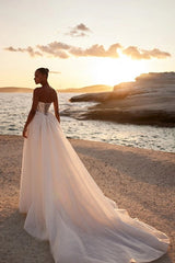Lace A Line Wedding Dress with Corset Bodice and Side Slit