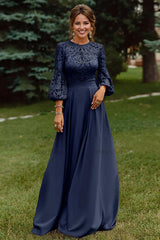 Lace Dusty Rose Puff Sleeves A Line Floor Length Mother Of The Bride Dress