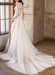 Lace Long Sleeves High Neck Wedding Dress Organza