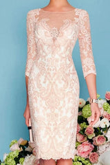 Lace and Chiffon Mother of the Bride Dress 3/4 Sleeve Wedding Guest Dress