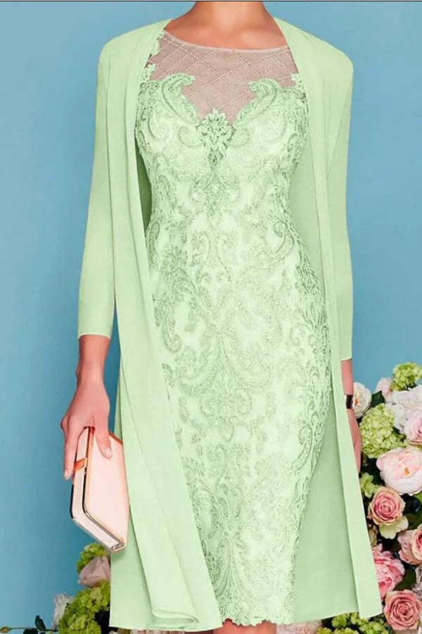 Lace and Chiffon Mother of the Bride Dress 3/4 Sleeve Wedding Guest Dress