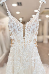 Lace and Tulle A Line Wedding Dress with Sheer Corset and Long Train