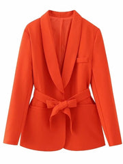 Lapel Shawl Suit Set For Women