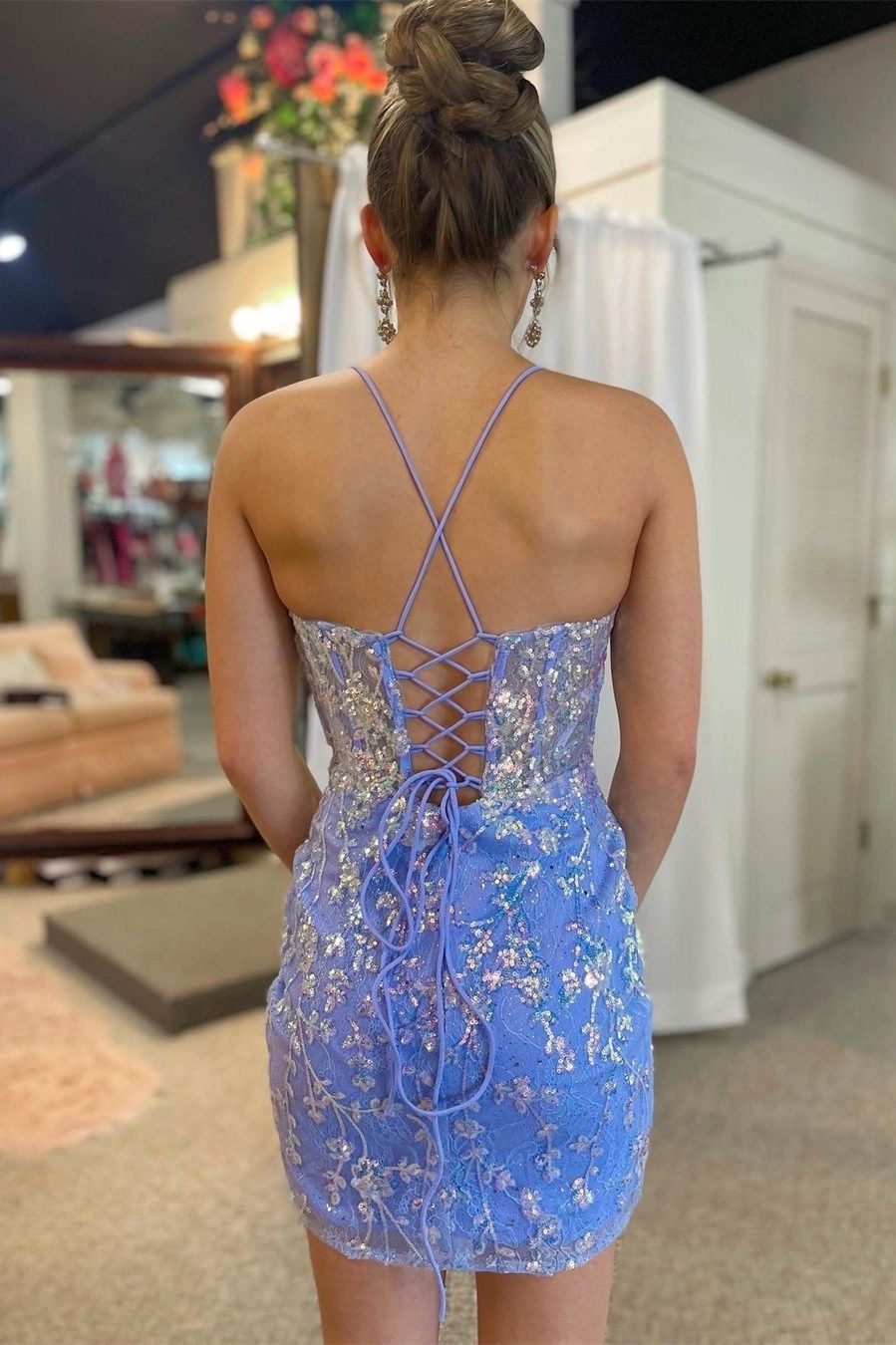 Lavender Homecoming Dress Sequin Style With Delicate Embroidery Lace Up Short Party Cocktail Dress