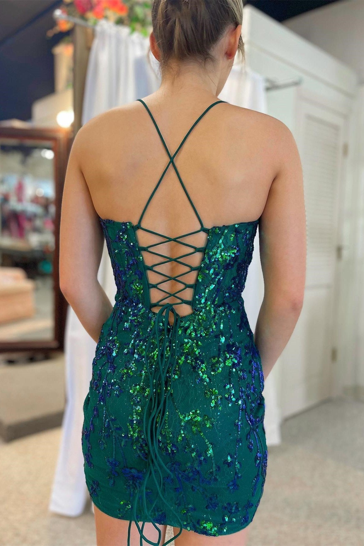 Lavender Homecoming Dress Sequin Style With Delicate Embroidery Lace Up Short Party Cocktail Dress