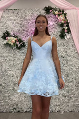 Lavender Homecoming Dresses Floral Spaghetti Straps A-Line Short Cocktail Dresses