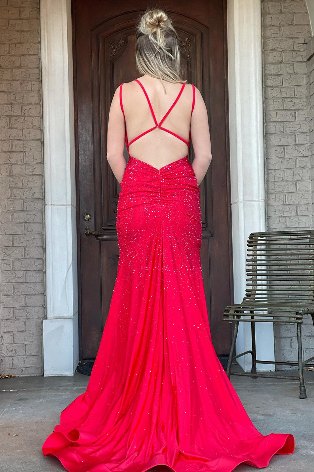 Lavender Prom Dress Rhinestone Spaghetti Straps Mermaid Evening Dress