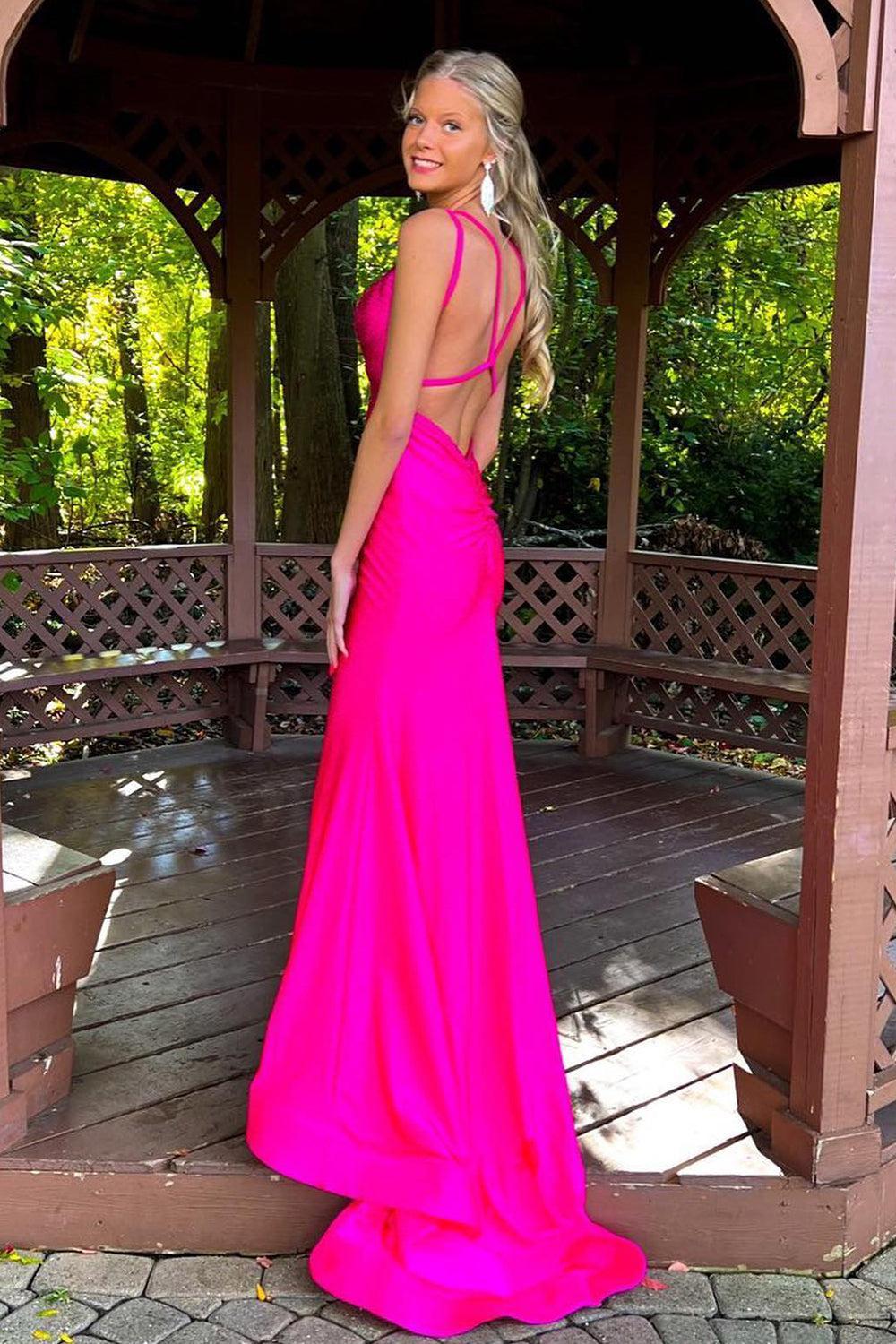 Lavender Prom Dress Rhinestone Spaghetti Straps Mermaid Evening Dress