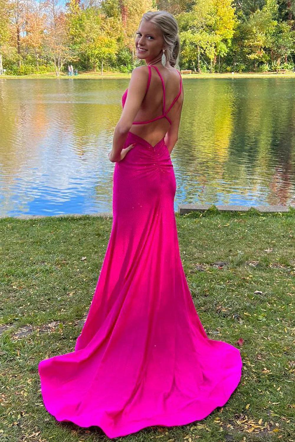 Lavender Prom Dress Rhinestone Spaghetti Straps Mermaid Evening Dress
