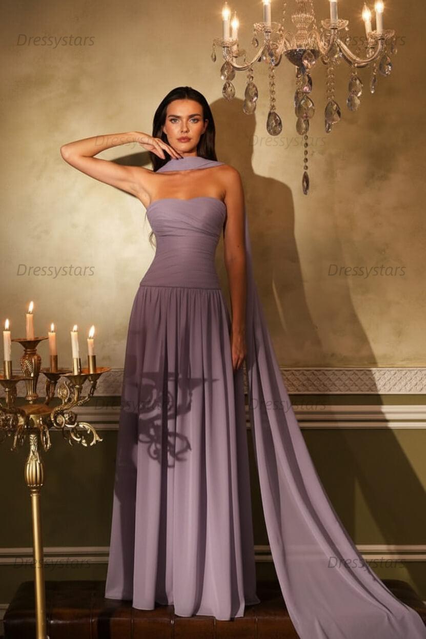 Orange A Line Prom Dress Sleeveless Strapless Formal Dress