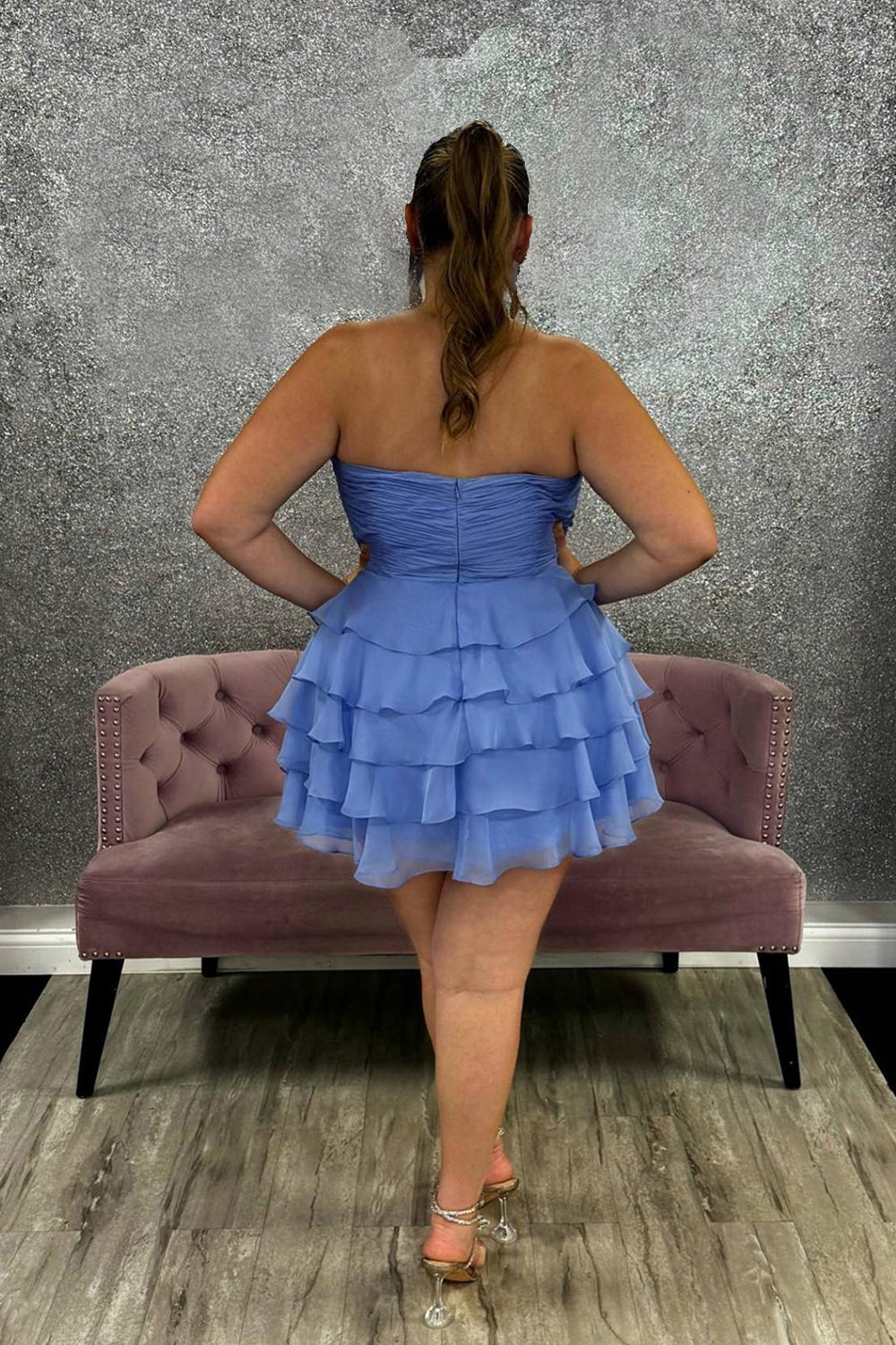 Light Blue A Line Homecoming Dresses Sweetheart Tiered Tulle Short Cocktail Dresses