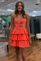 Light Blue A Line Homecoming Dresses Tiered Short Cocktail Dresses With Beading