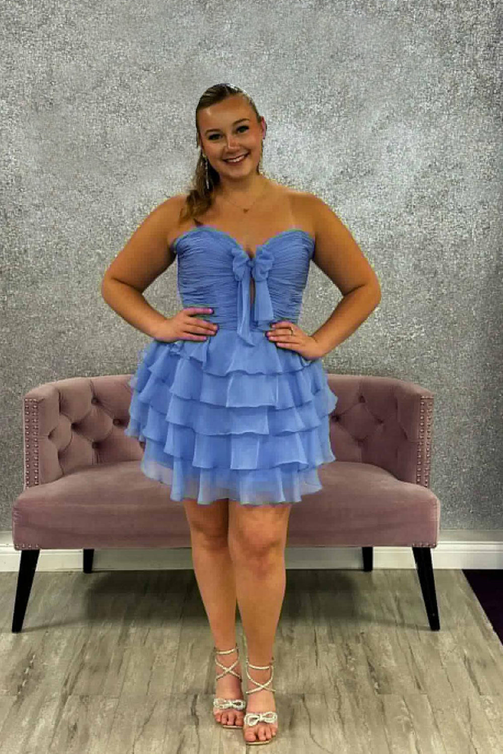 Light Blue A Line Homecoming Dresses Tulle Sweetheart Tiered Cocktail Dresses