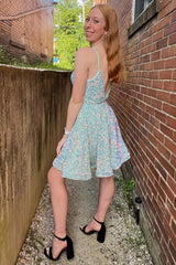 Light Blue Homecoming Dresses A-Line Backless Sequin Cocktail Dresses