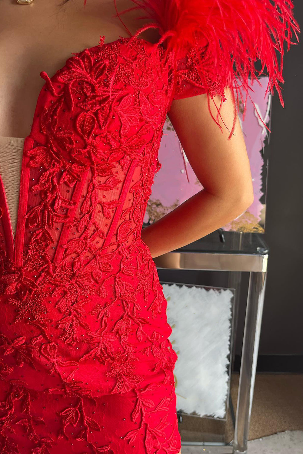 Light Blue Homecoming Dresses Corset Lace Tight Short Cocktail Dresses with Feathers