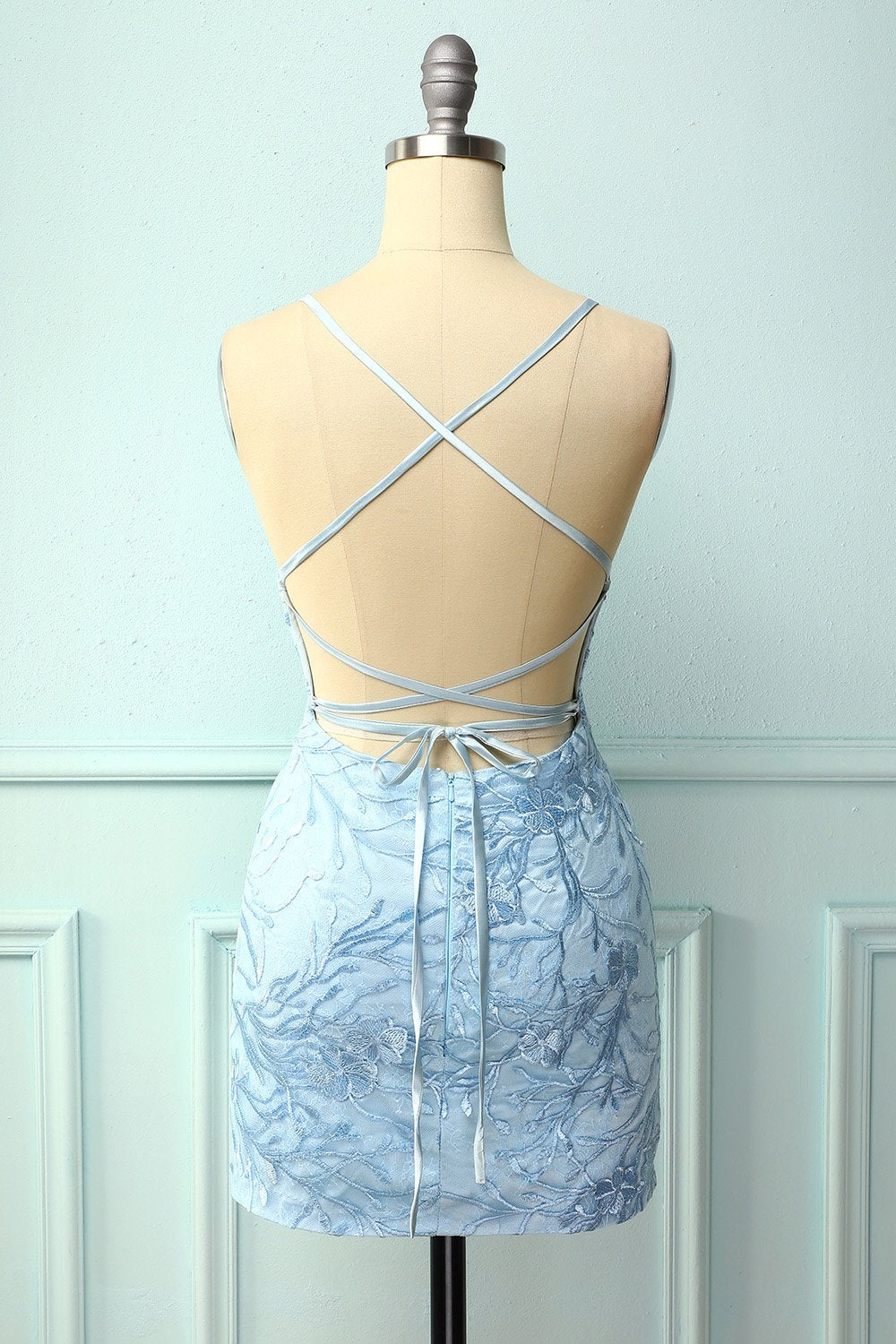 Light Blue Homecoming Dresses Tight Hoco Dresses with Appliques