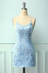 Light Blue Homecoming Dresses Tight Hoco Dresses with Appliques