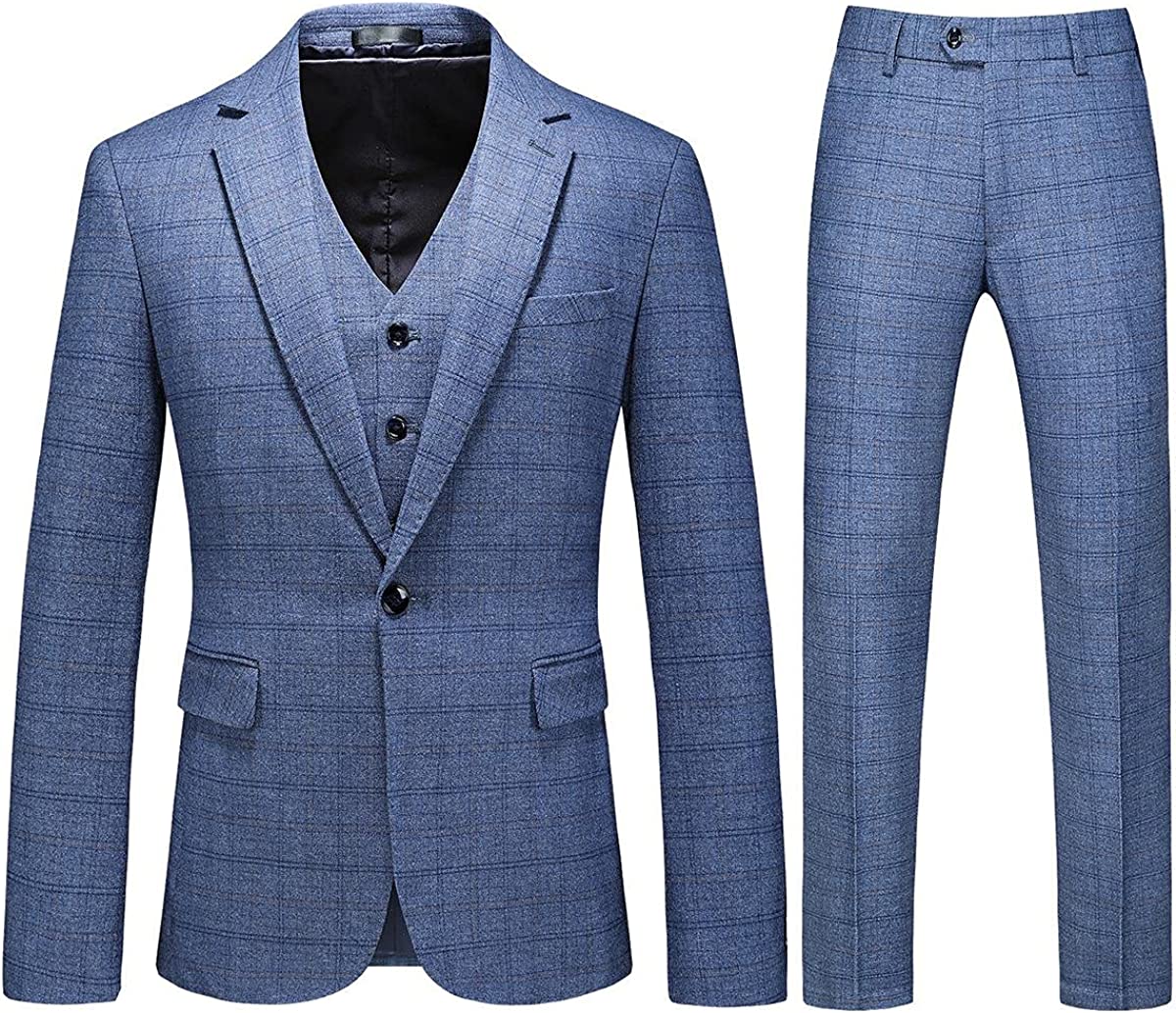 Light Blue Notched Lapel Three Piece Business Suit for Men