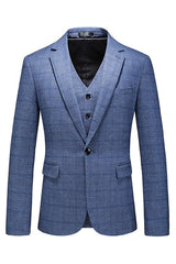 Light Blue Notched Lapel Three Piece Business Suit for Men