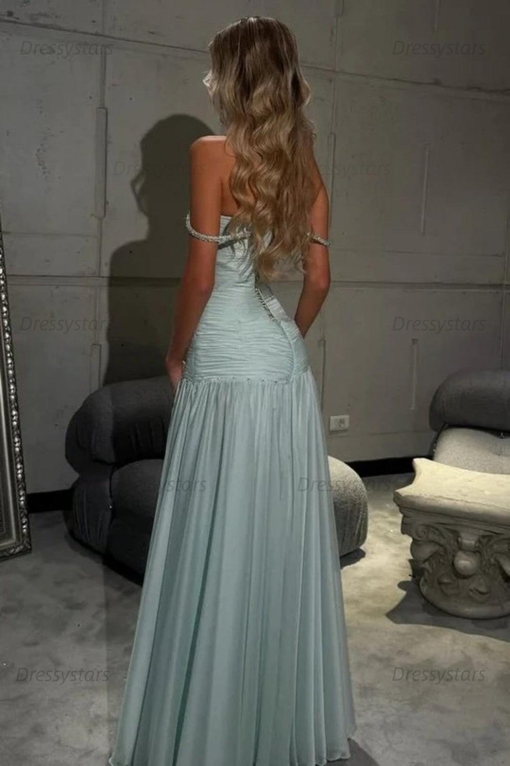 Mint Green Off The Shoulder Prom Dress A Line Formal Evening Gown