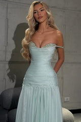 Mint Green Off The Shoulder Prom Dress A Line Formal Evening Gown