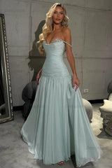Mint Green Off The Shoulder Prom Dress A Line Formal Evening Gown