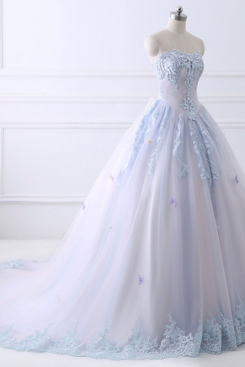 Light Blue Prom Dress Lace Tulle Long Formal Evening Dress