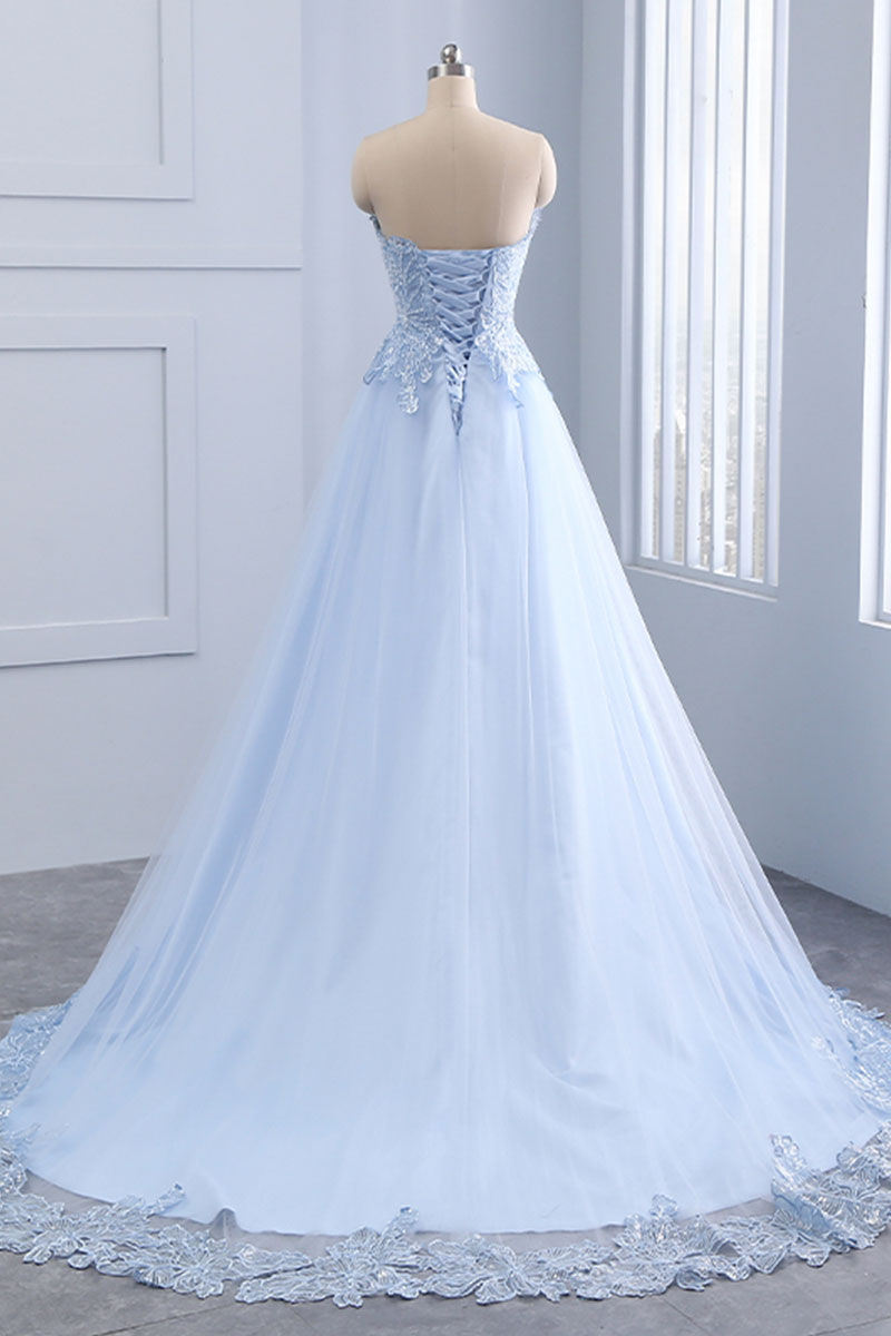 Light Blue Prom Dress Lace Tulle Long Formal Evening Dress