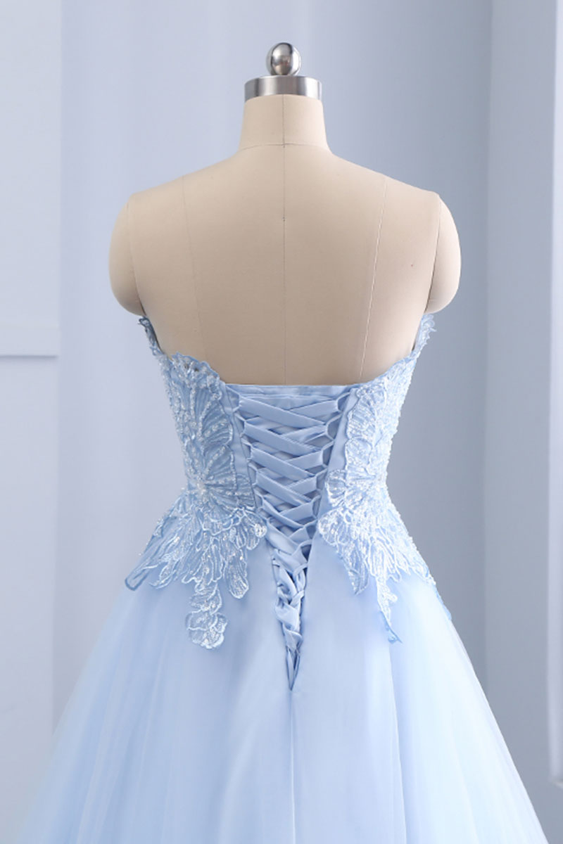 Light Blue Prom Dress Lace Tulle Long Formal Evening Dress