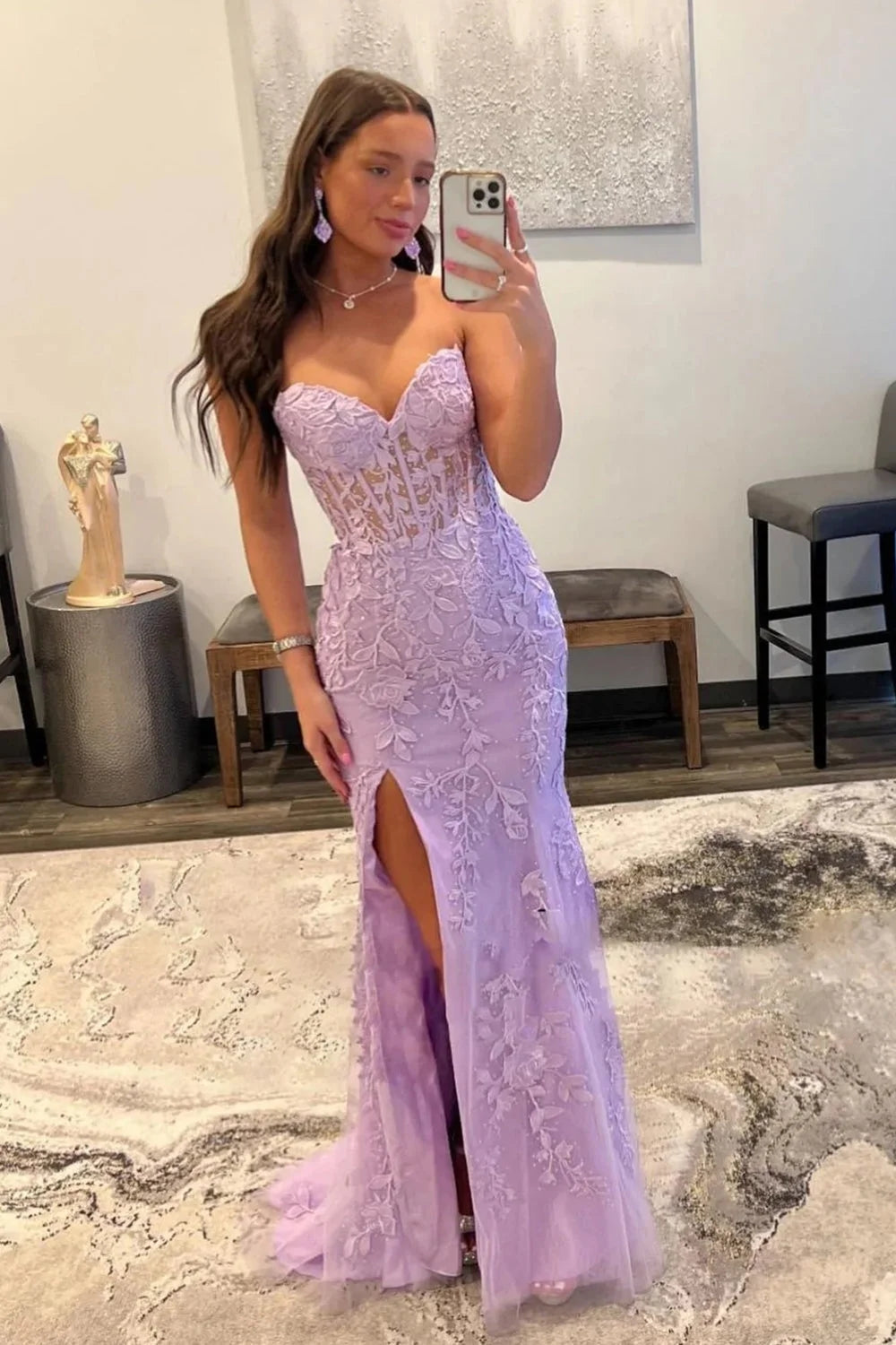 Light Blue Prom Dress Mermaid Sweetheart Corset Long Laced Evening Dress with Slit