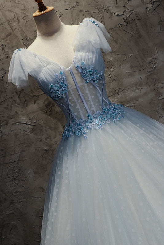 Light Blue Prom Dress Tulle Long Evening Dress