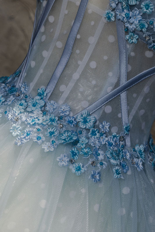 Light Blue Prom Dress Tulle Long Evening Dress